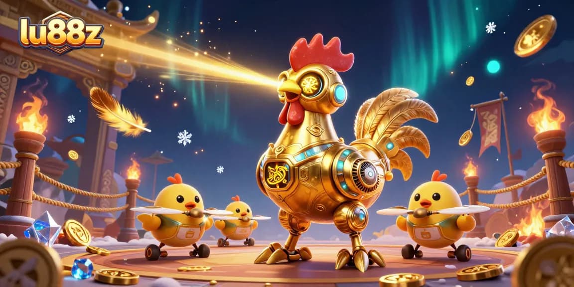 Experience the excitement of lu88z gaming with a dynamic battle scene featuring whimsical 3D characters and vibrant casino elements.