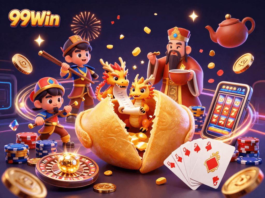 Engage in thrilling 99Win casino action with luxurious golden moments and winning elements.