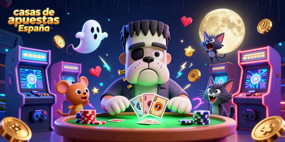 Disfruta de las casas de apuestas España con un emocionante bulldog de Frankenstein que reparte cartas.