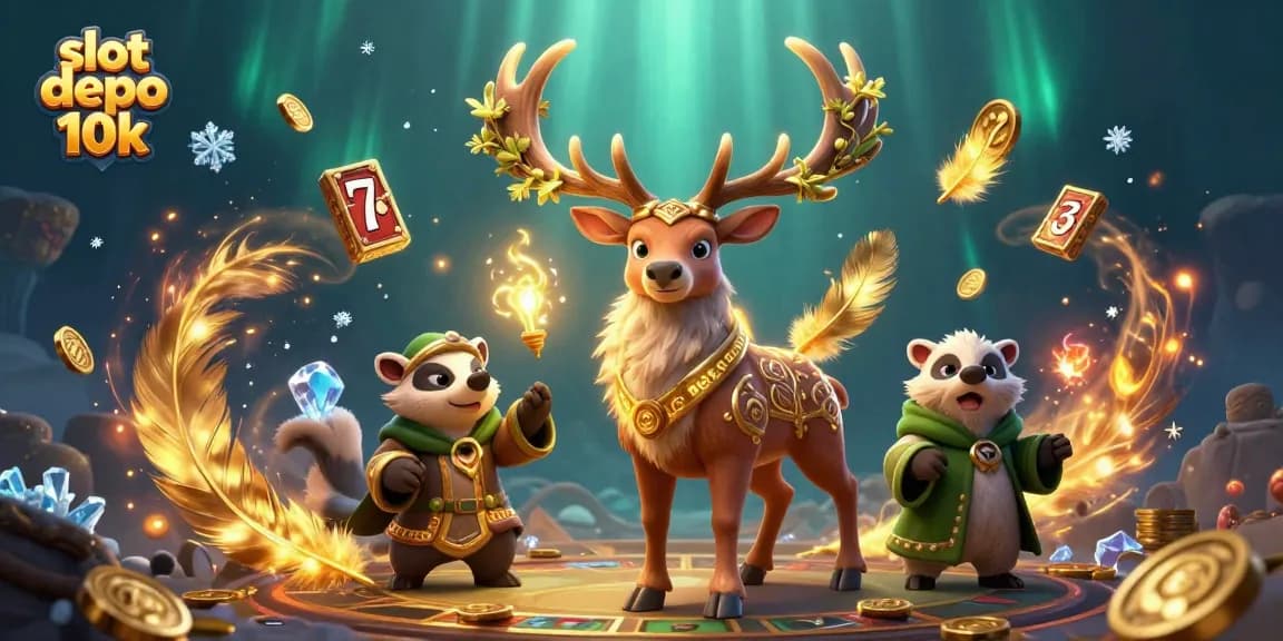 Spin the reels with slot depo 10k in a vibrant casino-like scene filled with excitement.