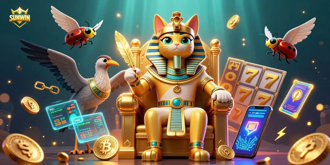 SUNWIN's vibrant pharaoh and ibis create excitement, showcasing slots, crypto, and jackpots