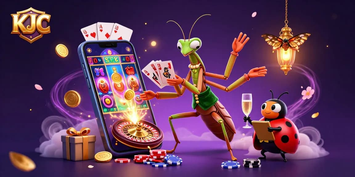 KJC card sharp and pit boss engage in dynamic casino action with vibrant gaming elements.