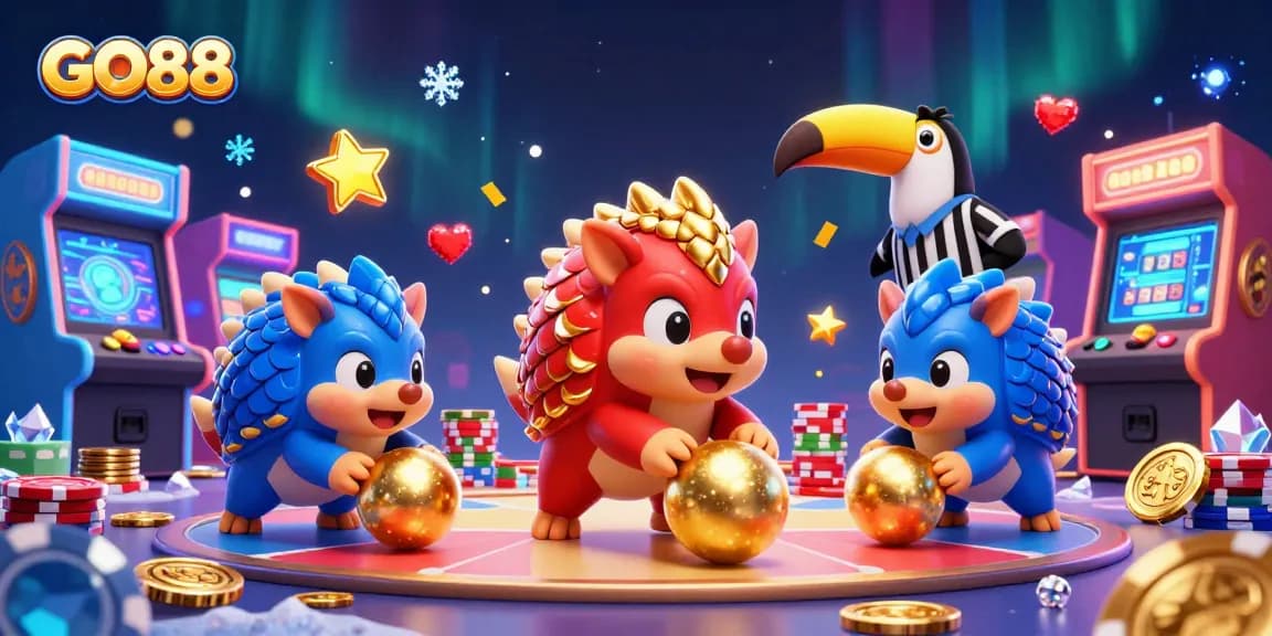 GO88 features exhilarating pangolins and dynamic casino elements in a vibrant illustration.