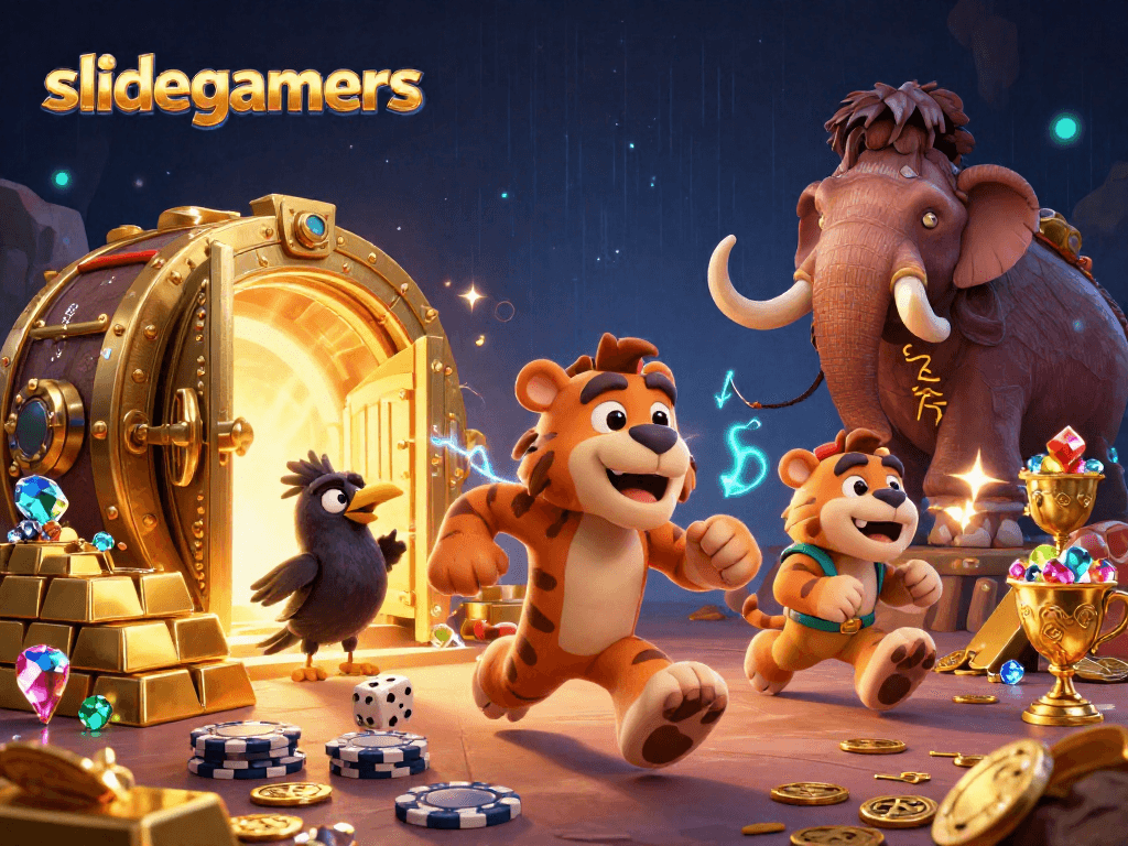 Experience thrilling gameplay with slidegamers at a prehistoric casino filled with treasures.