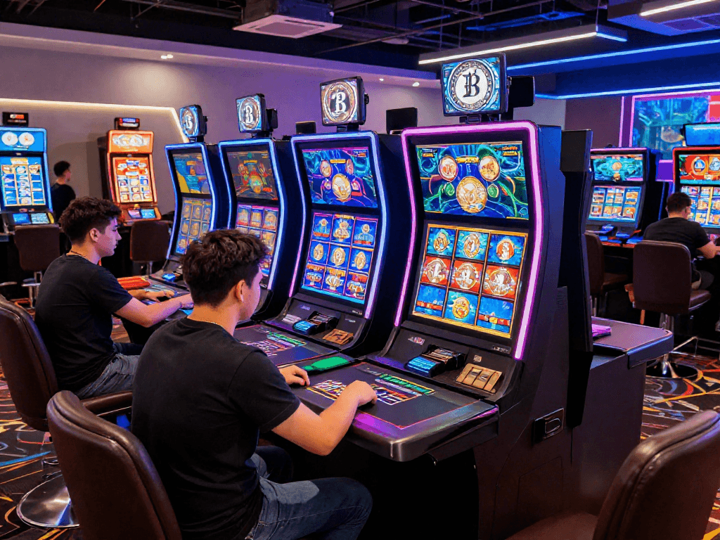 Exciting crypto casino scene with diverse players enjoying modern digital gaming platforms.