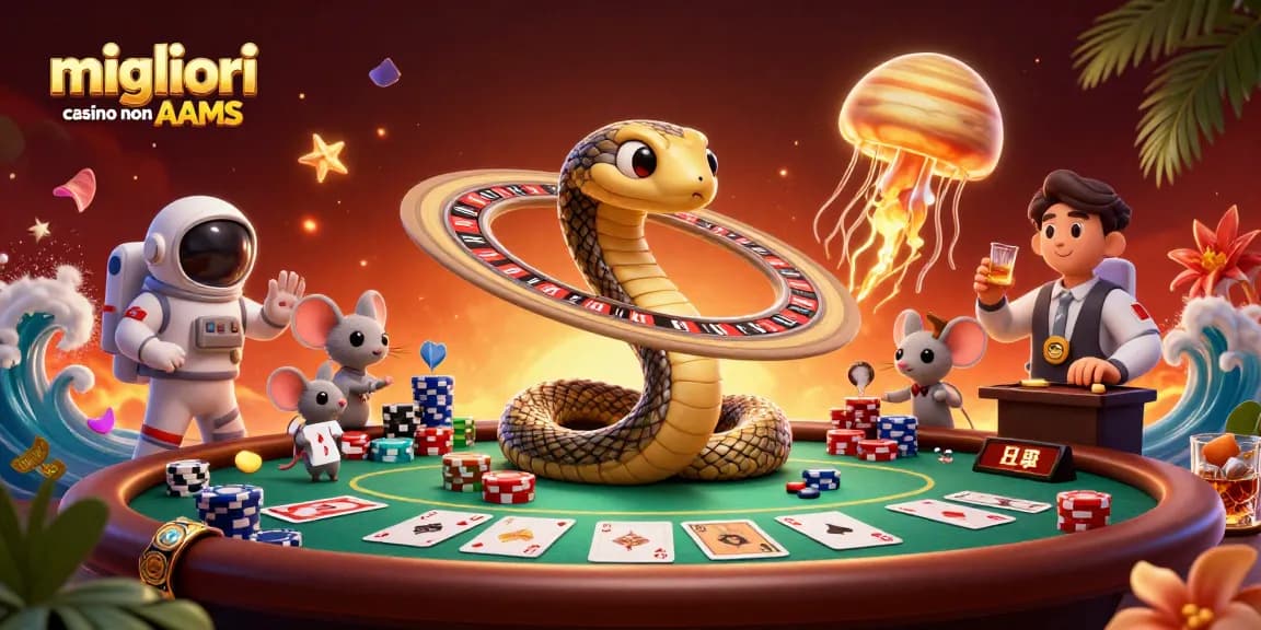 Scopri i migliori casino non AAMS mentre astronauti scommettono attorno a un pianeta roulette.