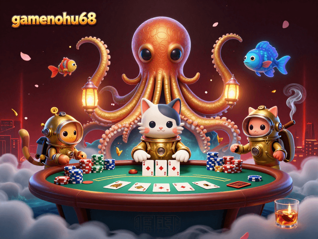 Engage with gamenohu68's thrilling poker scene featuring mythical characters and rich casino elements.