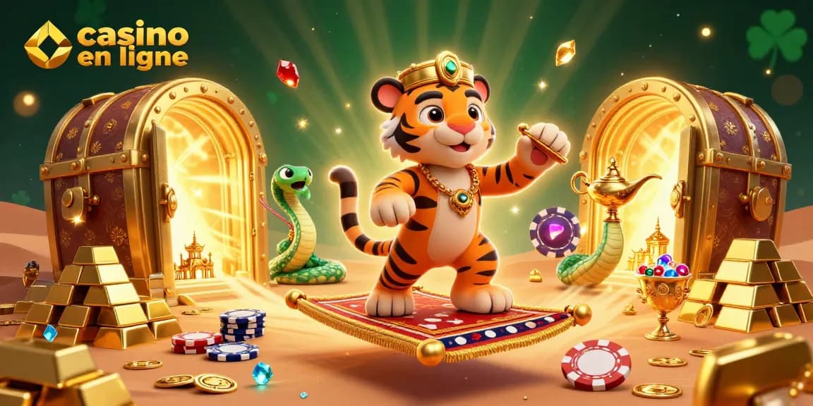 Jouez à casino en ligne avec des personnages colorés et de nombreux éléments de jeu dans une scène dynamique.