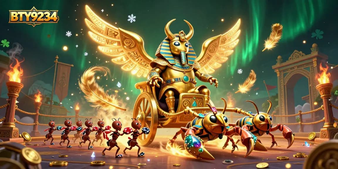 Engage with BTY9234's thrilling casino scene featuring golden beetles and scorpions.