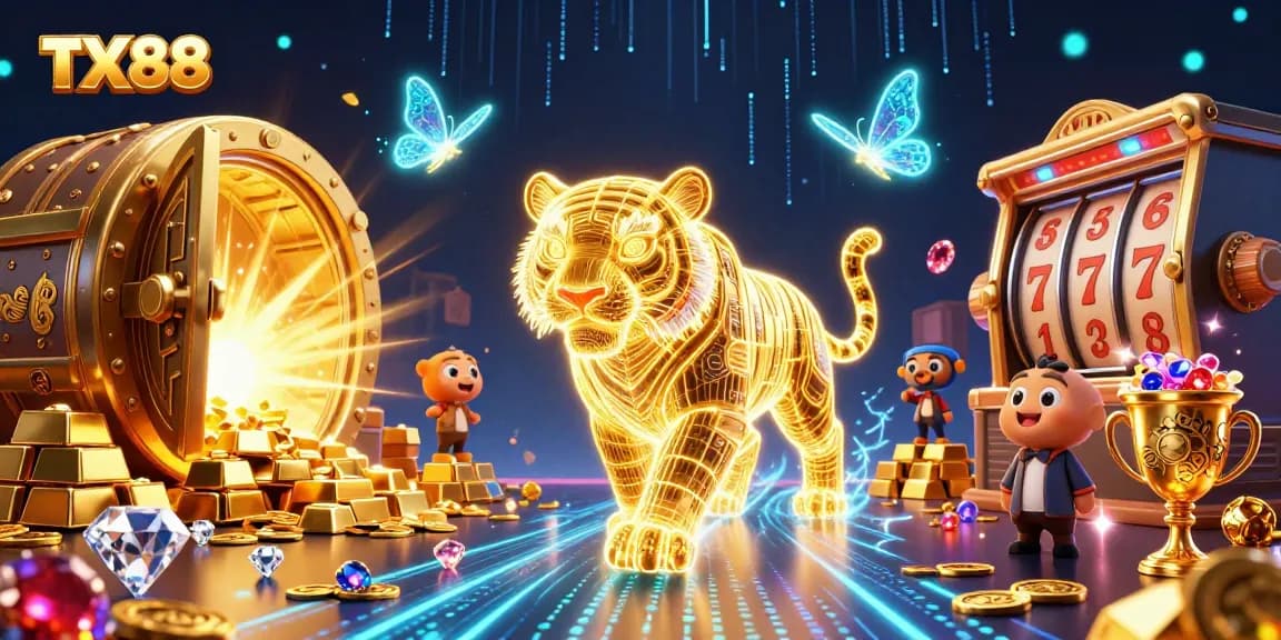 TX88 captures the excitement of winning with golden treasures in a vibrant casino setting
