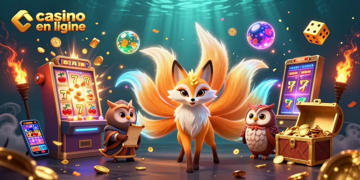 Vivez l'excitation du casino en ligne avec un renard à neuf queues et des éléments de jeu éclatants.