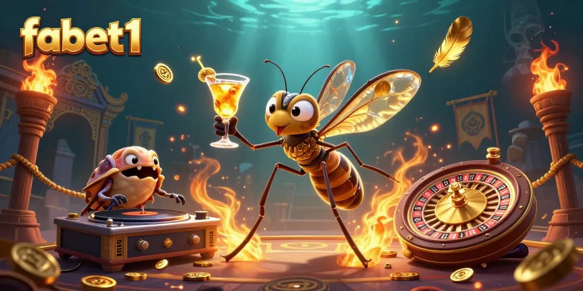 Engage with fabet1's immersive casino scene featuring lively characters and gaming elements.