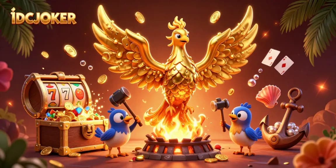 IDCJOKER offers an exciting gaming experience with gold and rich casino elements in a vibrant 3D illustration.