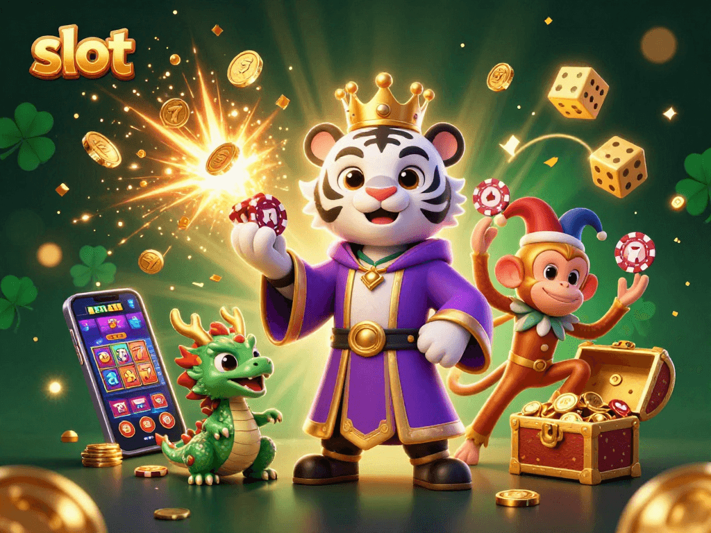 Experience thrilling slot games with a vibrant scene showcasing exciting casino elements and characters.
