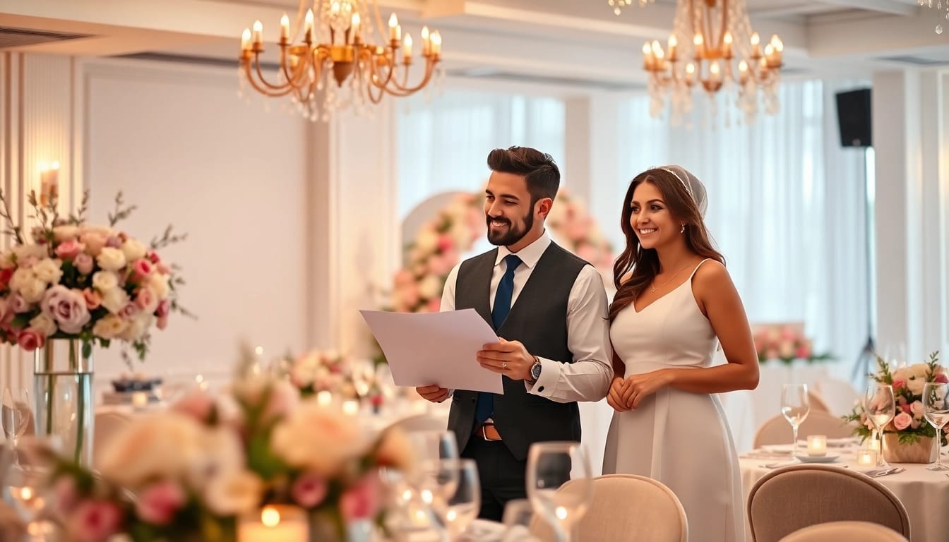 Washington dc wedding coordinator discusses plans with a couple in an elegant setting.