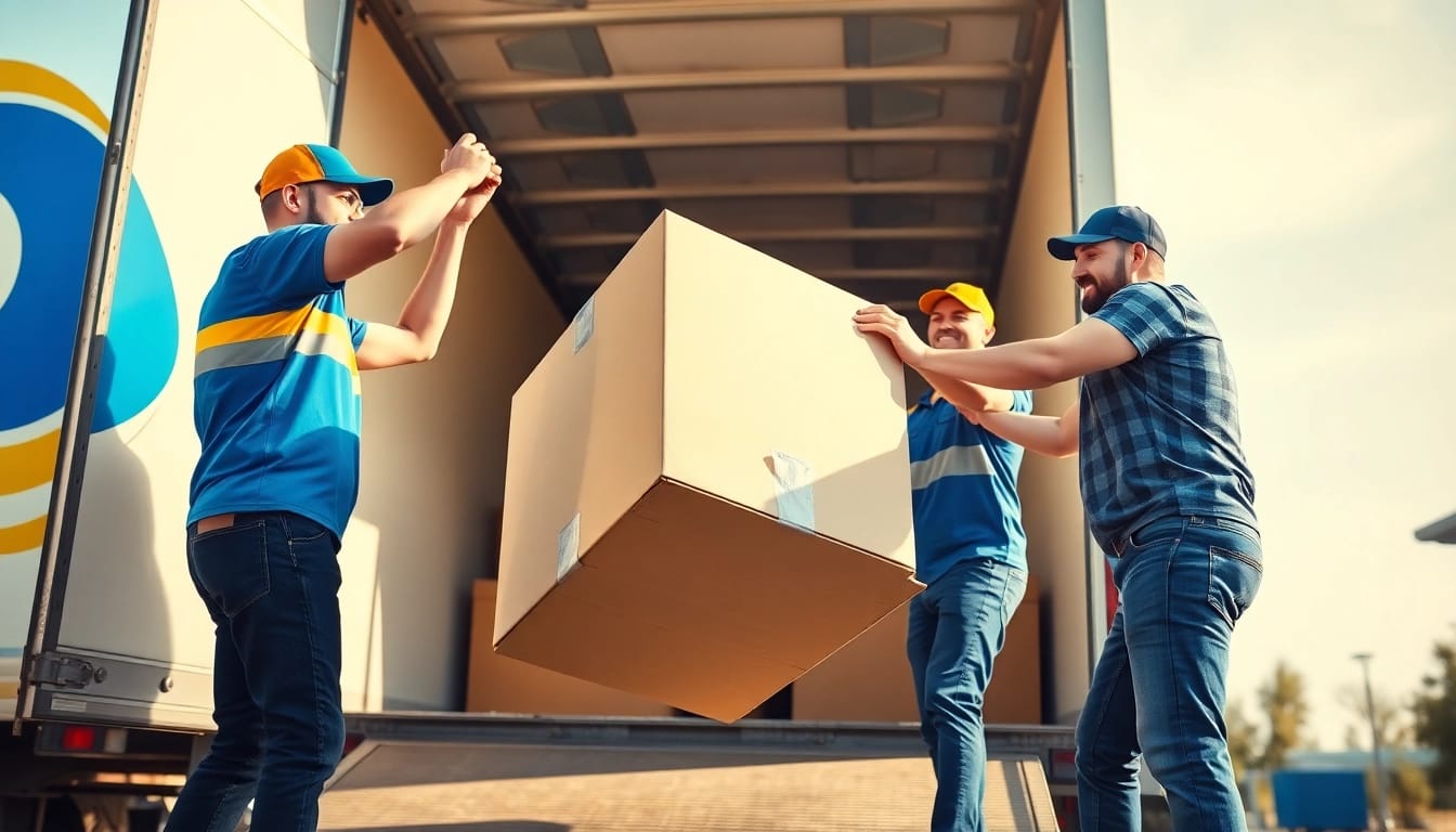 Expert team performing lift and load moving, showcasing strength and coordination in a bright setting.