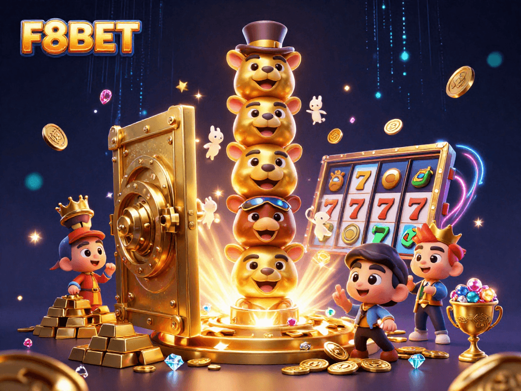 Experience thrilling gaming with F8BET’s vibrant golden totem and dynamic casino treasure scene.
