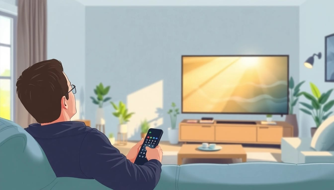 Enjoying IPTV Free Trial No card in a cozy living room setting with modern decor.