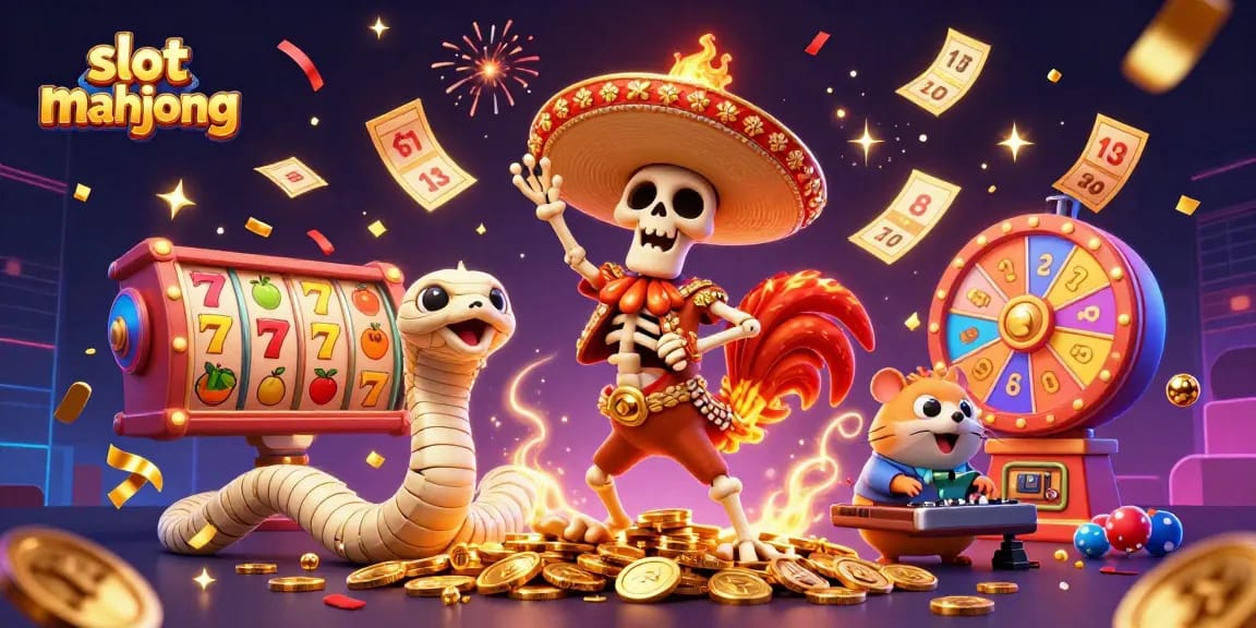 Experience slot mahjong with vibrant characters celebrating a jackpot in a dynamic casino scene.