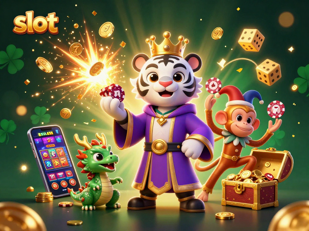 Experience thrilling slot games with a vibrant scene showcasing exciting casino elements and characters.