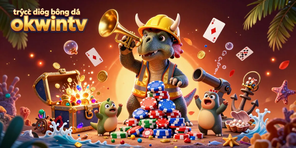 Experience trực tiếp bóng đá okwintv with vibrant, action-packed casino-themed 3D illustration.
