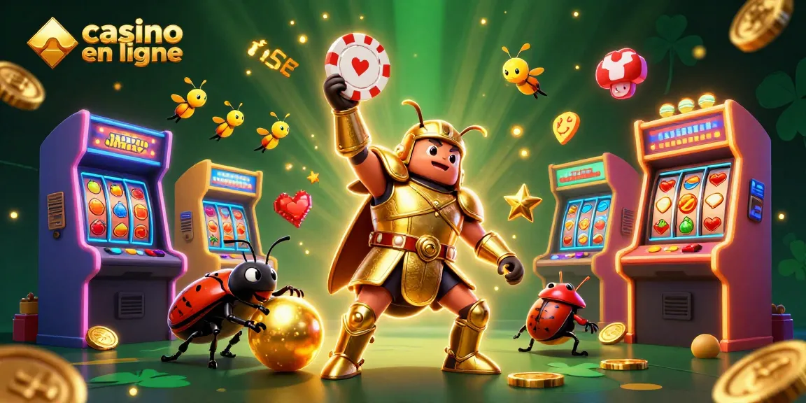 Découvrez l'univers du casino en ligne avec ce design captivant illustrant des personnages animés et des éléments de jeu dynamiques.