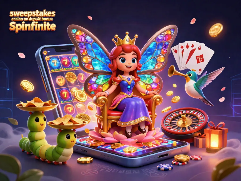 Sweepstakes casino no deposit bonus Spinfinite features vibrant characters and gaming elements showcasing exciting offers and rewards.