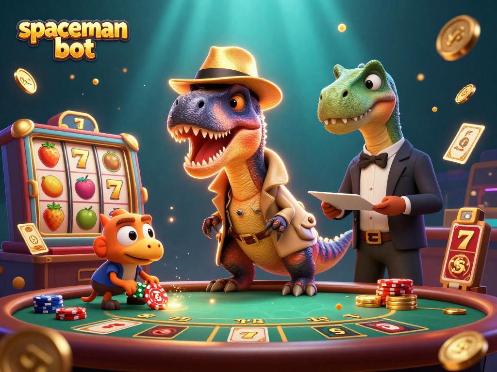 Watch the spaceman bot outsmart the casino as the velociraptor card counter blends in at the blackjack table.
