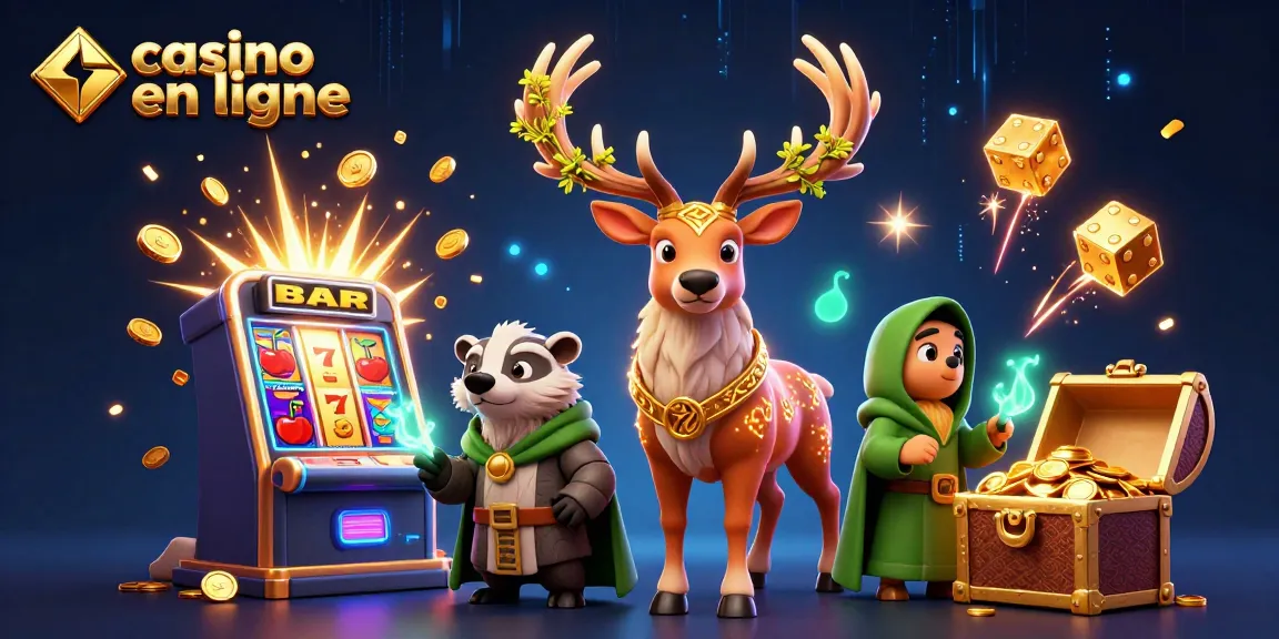 Joue au casino en ligne avec un druid stag et un blaireau dans une scène dynamique remplie de machines à sous.
