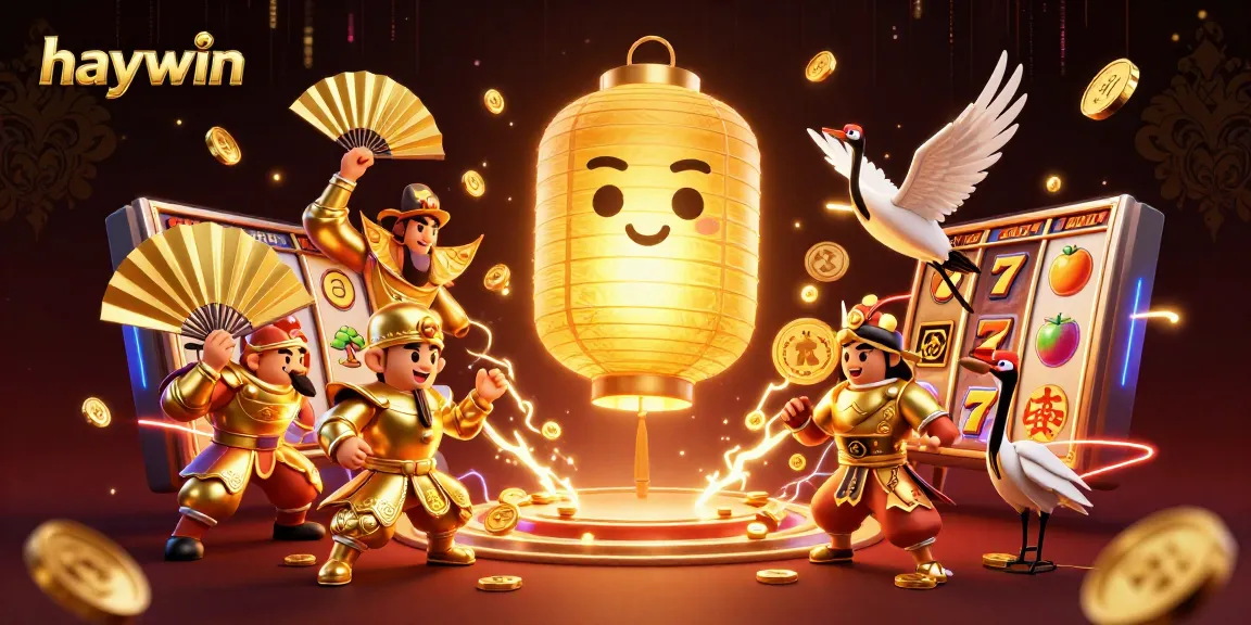 Experience thrilling slots at Haywin with a dynamic scene of casino action, gold coins, and lucky symbols.