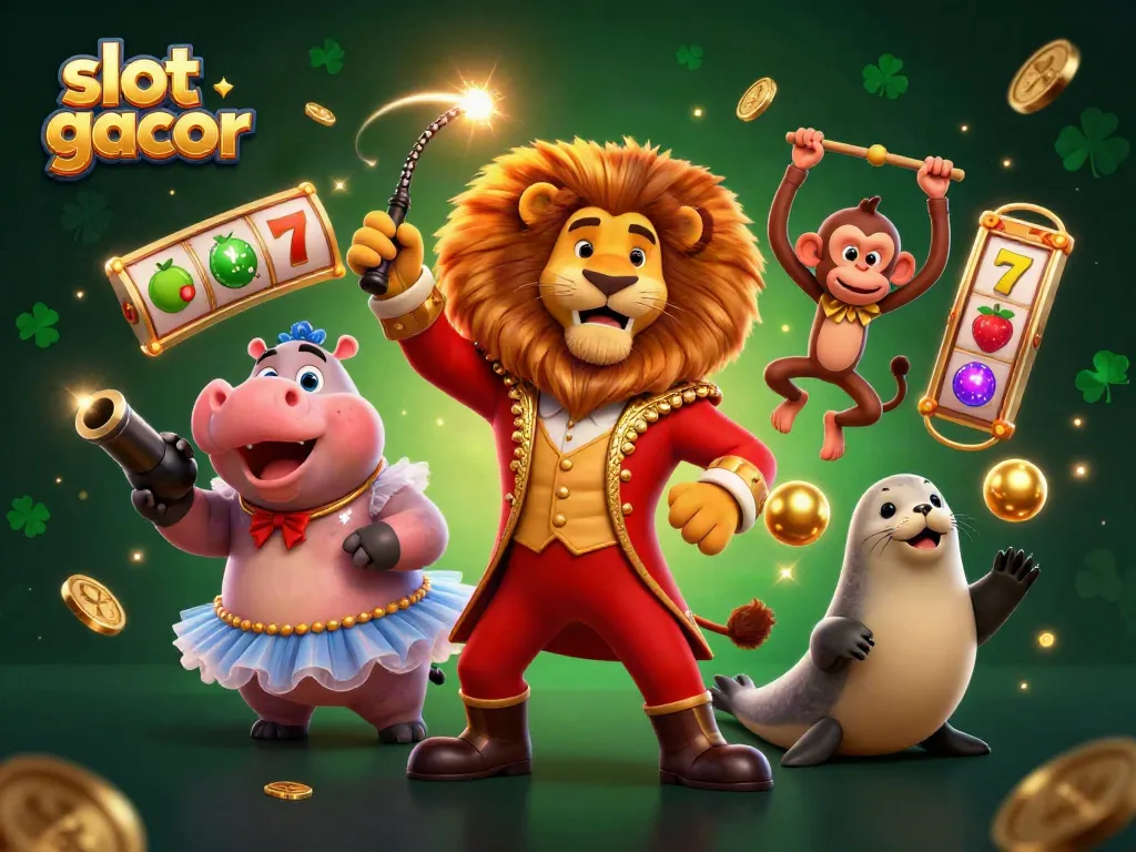 Play exciting slot gacor with dynamic characters and casino elements in this vibrant illustration.