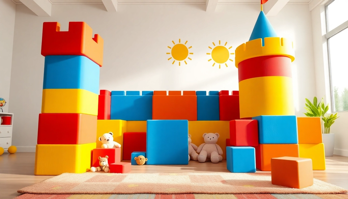Find out more about giant foam blocks for kids in a vibrant playroom with playful elements.