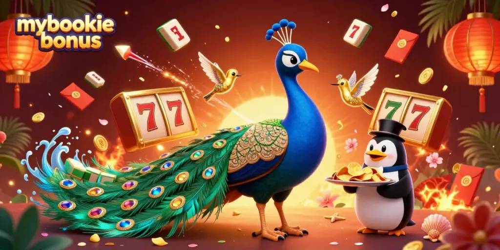 Experience the thrill of mybookie bonus with vibrant casino elements and characters in a colorful, dynamic scene.