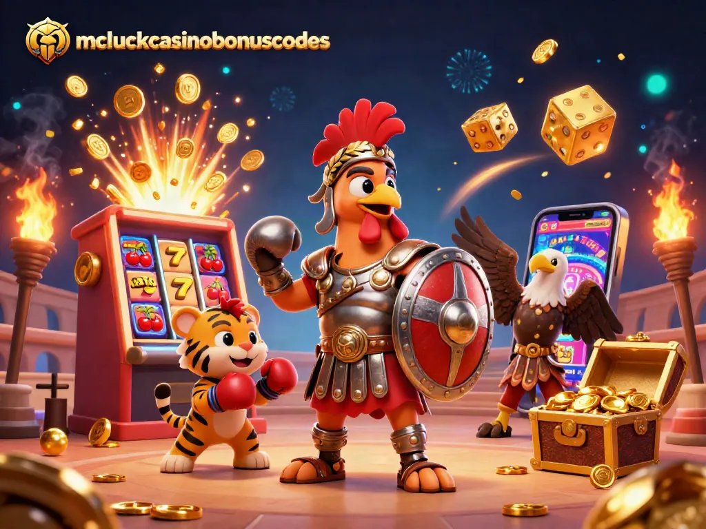 Experience thrilling wins at mcluckcasinobonuscodes with an energetic casino-themed epic illustration.