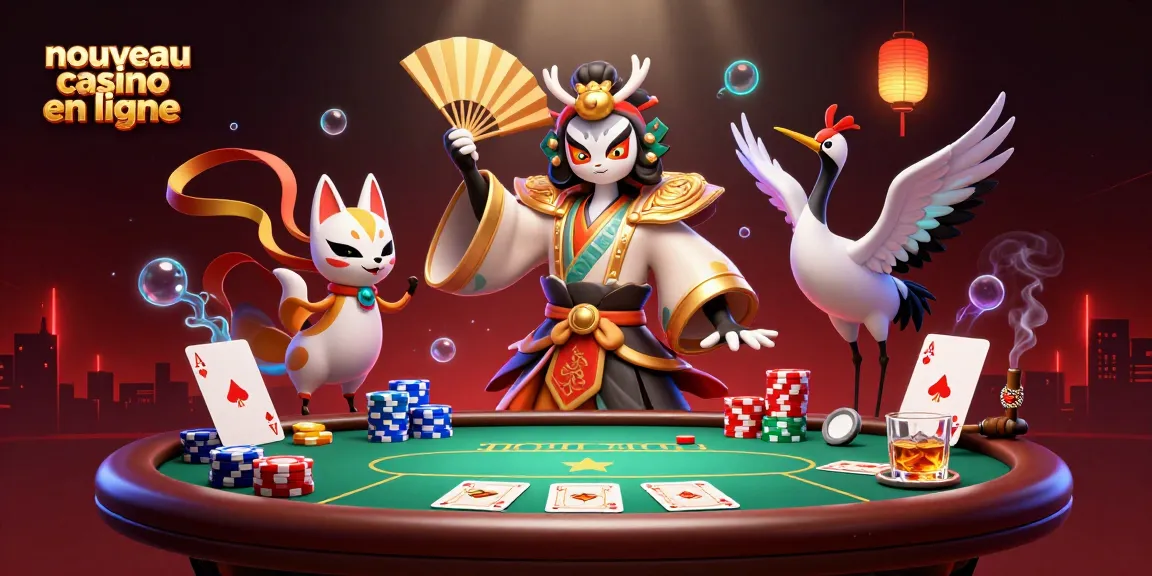 Illustration colorée de poker avec les personnages du nouveau casino en ligne, ambiance dynamique et festive.