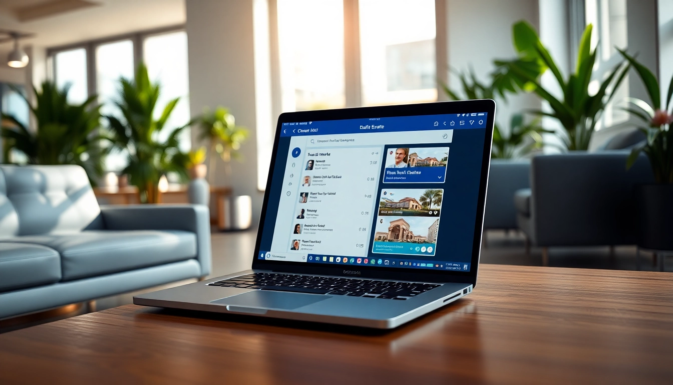 Engaging AI chatbot for real estate lead capture on a laptop in a vibrant office setting.