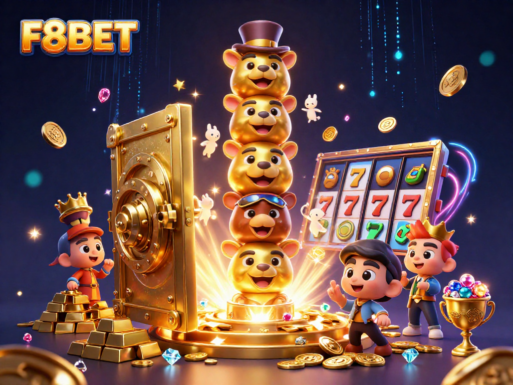 Experience thrilling gaming with F8BET’s vibrant golden totem and dynamic casino treasure scene.