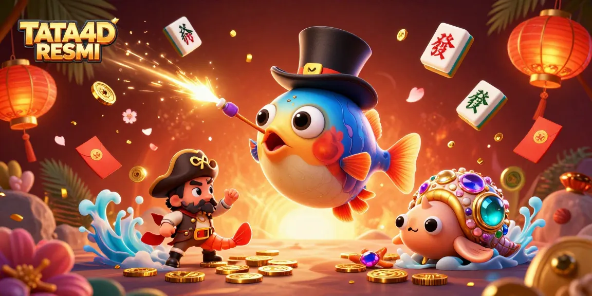 TATA4D RESMI showcases vibrant underwater casino chaos with anglerfish and golden coins.
