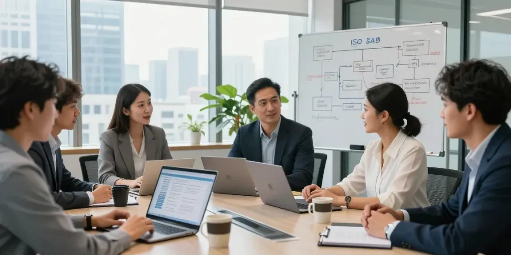 ISO Certification in Pakistan experts collaborating in a modern consulting office.
