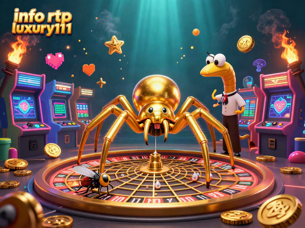 Spinning bets with info rtp luxury111 at a vibrant cartoon casino scene