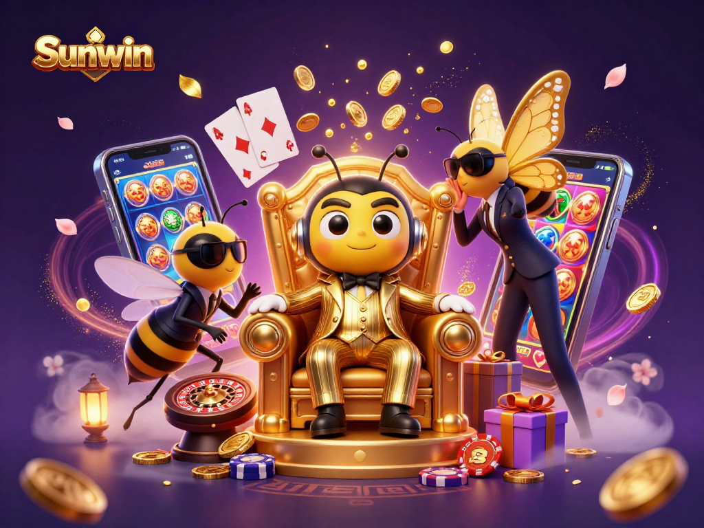 Experience luck and fortune with Sunwin's thrilling games and exciting winnings in this dynamic casino illustration