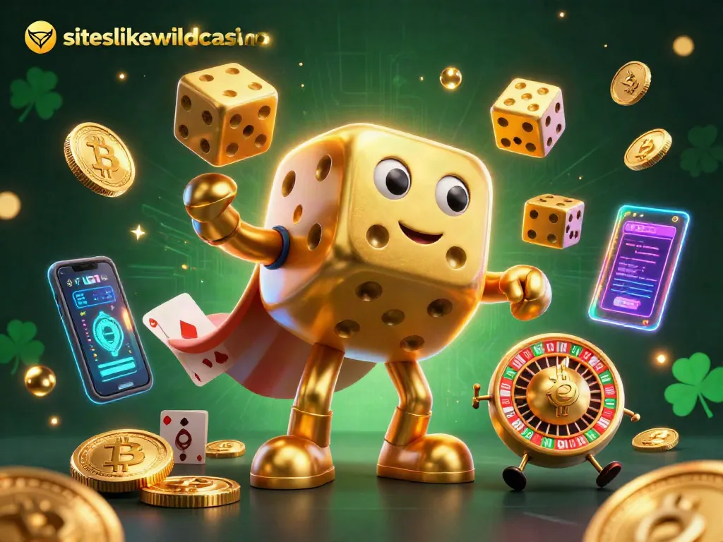 Play and win at siteslikewildcasino with vibrant 3D gambling characters and currency elements.