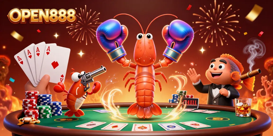 Participate in thrilling poker action with OPEN888 as a colorful 3D cartoon scene unfolds.