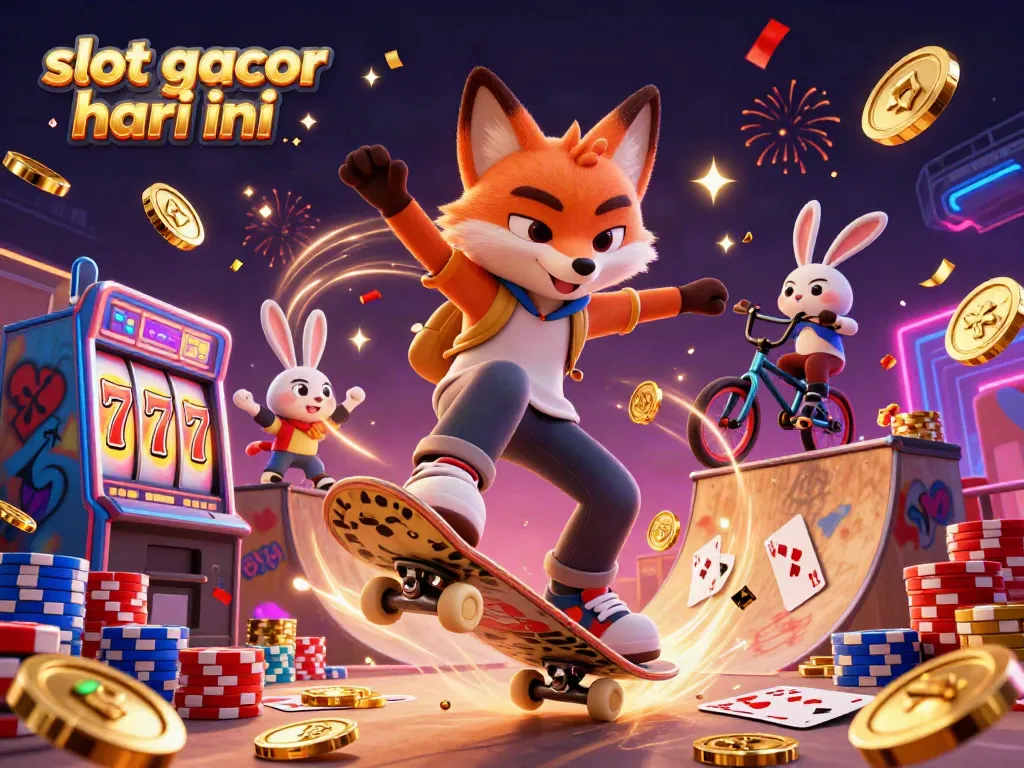 Experience the thrill of winning with slot gacor hari ini, featuring animated fox and rabbit in casino action.