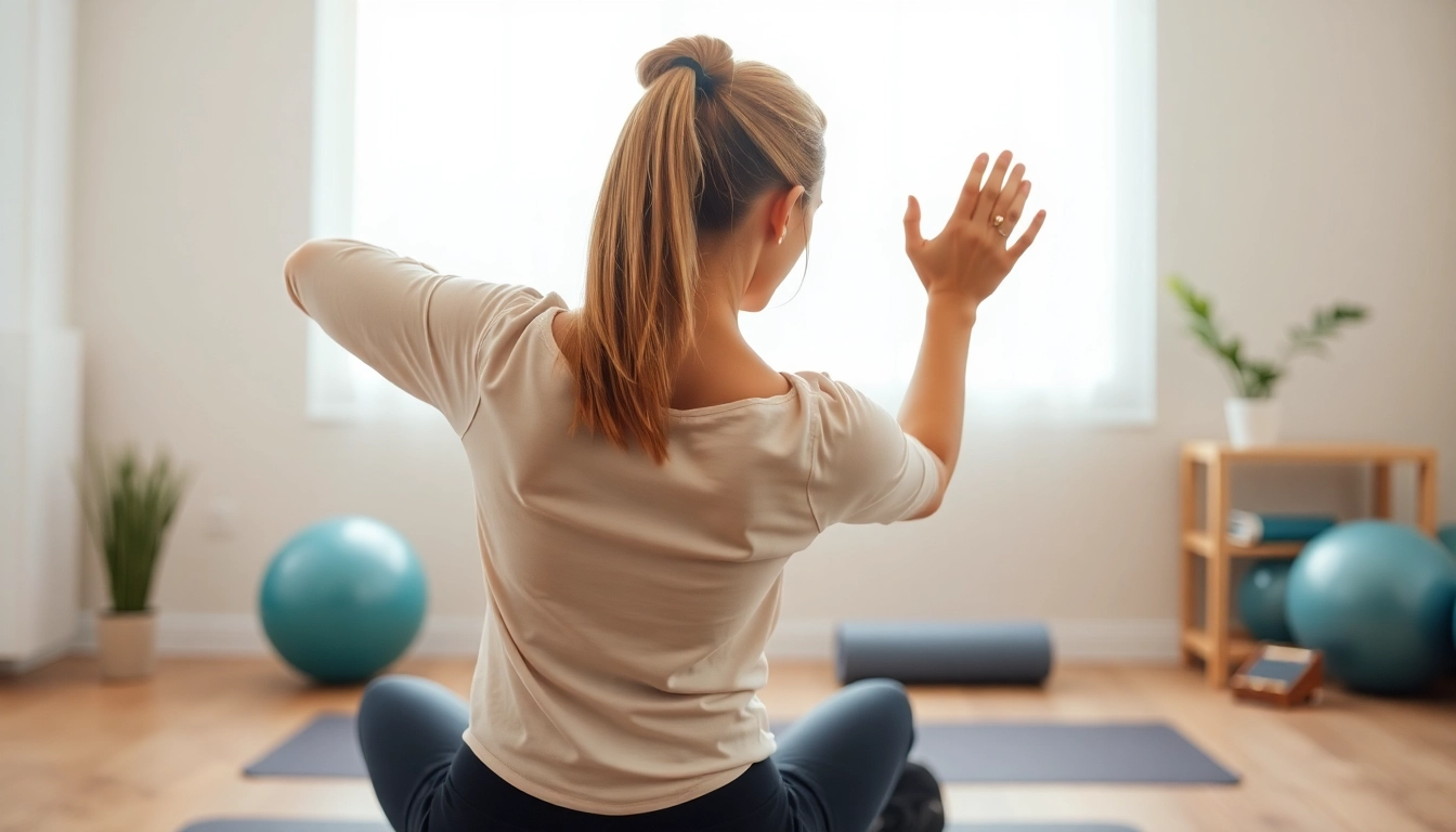 Relief strategies for low back pain causes illustrated by a therapist demonstrating stretches.
