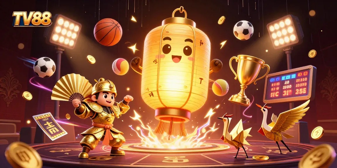 Experience TV88's thrilling casino atmosphere with a golden lantern spirit and dynamic sports betting elements.