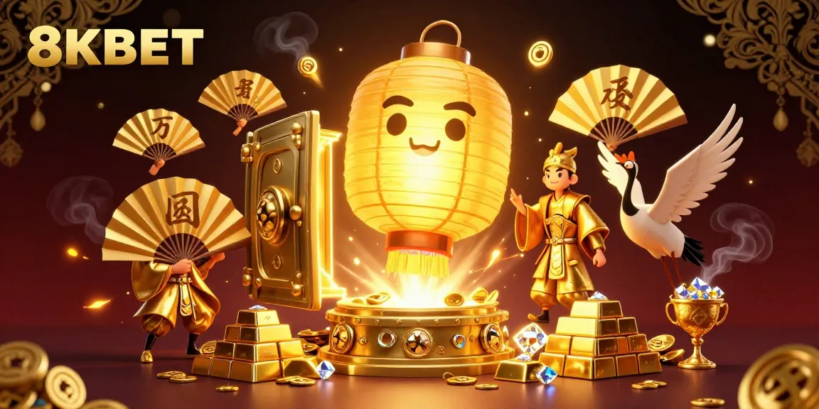 Win big at 8KBET with our golden lantern spirit amidst casino treasures.