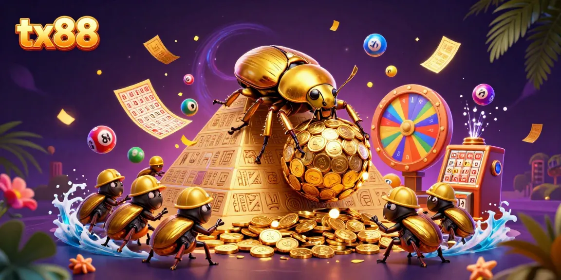 Engage with tx88's vibrant casino illustration featuring colorful lottery elements and dynamic game visuals.