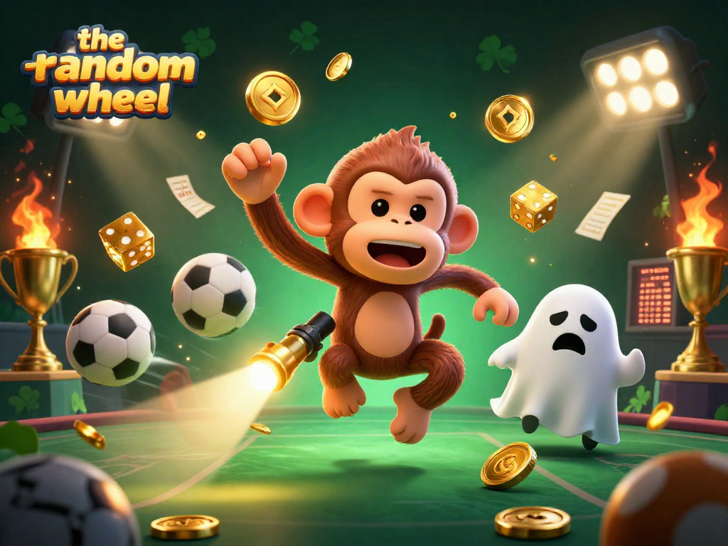 Experience the thrill of the-random-wheel with a playful poltergeist monkey in a haunted casino.
