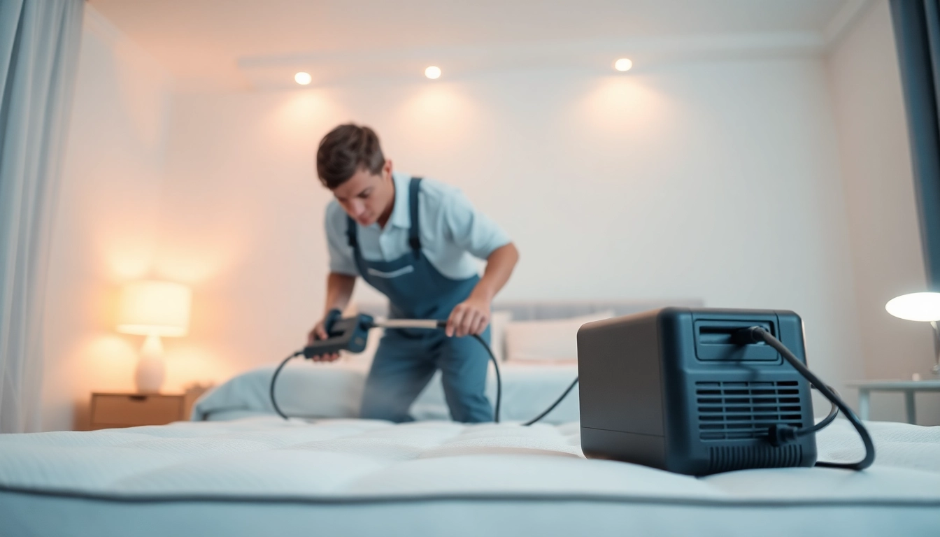 Bed bug exterminators executing effective treatments in a cozy home environment.